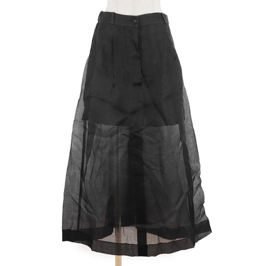 Chanel Silk Sheer Pleated Skirt Black