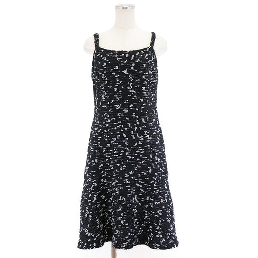 Chanel Tweed Tulle Dress Black White Size 42