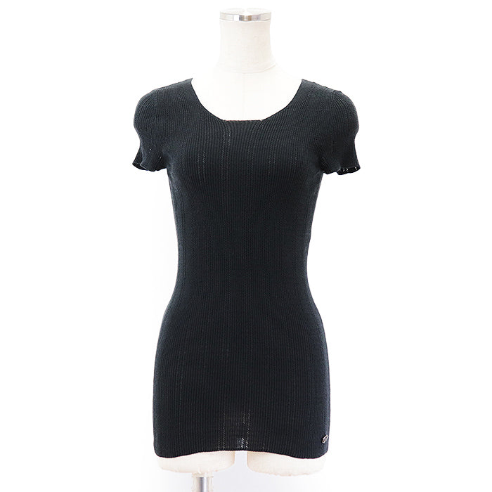 Chanel Short Sleeve Top Black Cotton Blend