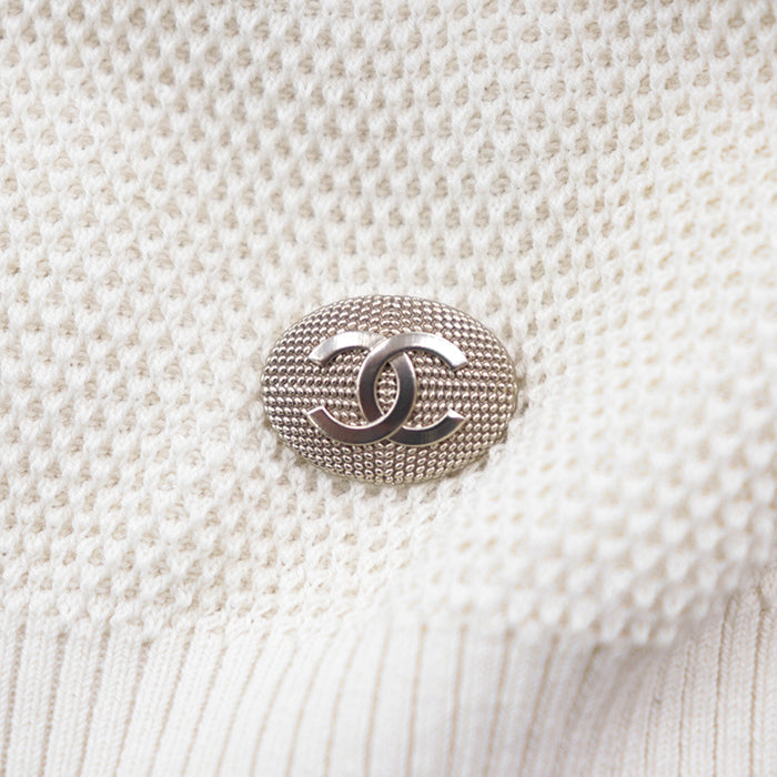 Chanel V-Neck Frill Knit Top Ivory