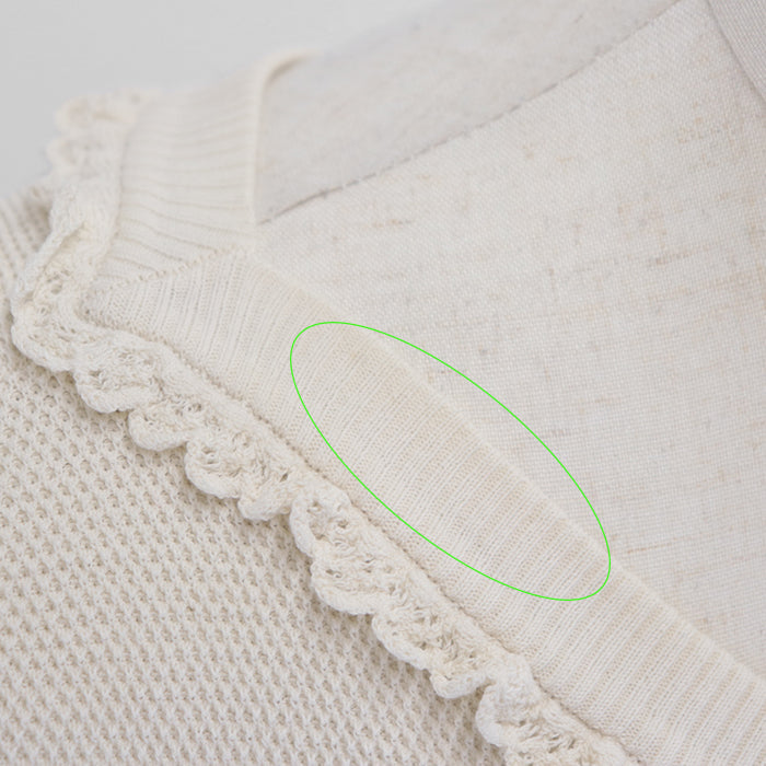 Chanel V-Neck Frill Knit Top Ivory