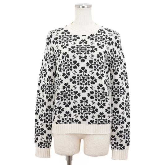 Chanel Cashmere Sweater, Heart Clover Pattern, Round Neck, Size 36