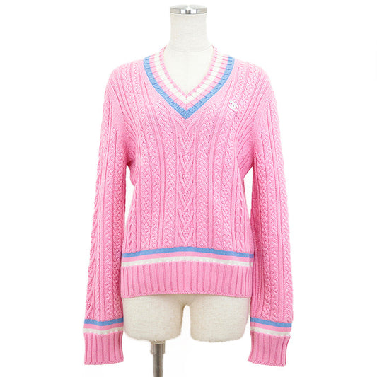 Chanel Cashmere Blend V-Neck Cable Knit Sweater