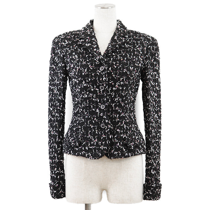 Chanel Tweed Jacket Wool Blend Black Multicolor