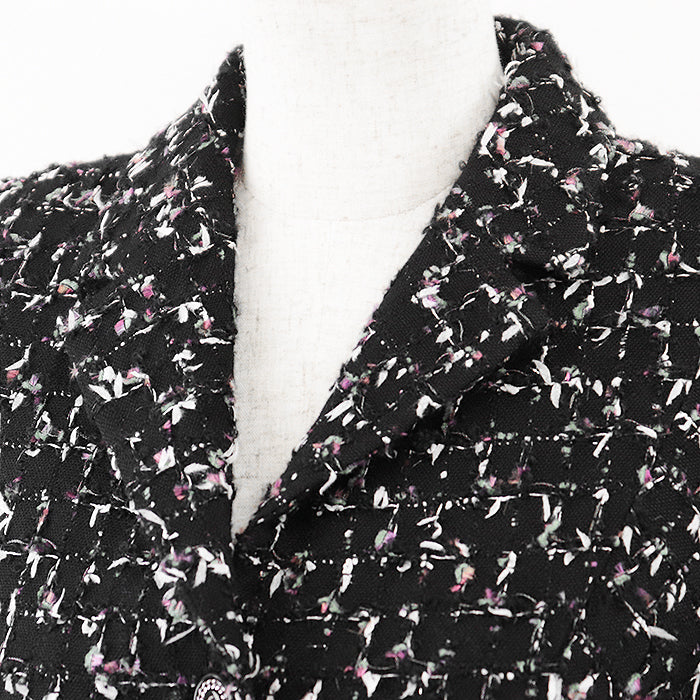 Chanel Tweed Jacket Wool Blend Black Multicolor