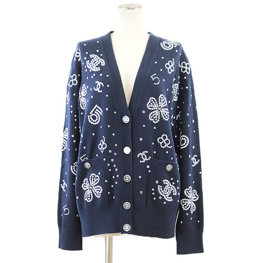 Chanel Knit Cardigan P74636 Navy White