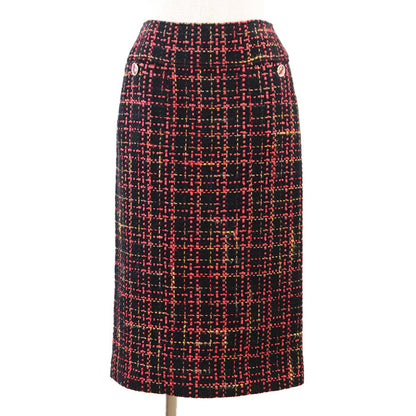 Chanel Tweed Skirt P73177, Crystal Button, Check Pattern, Black/Red/Mustard