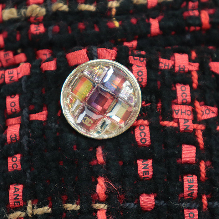 Chanel Tweed Skirt P73177, Crystal Button, Check Pattern, Black/Red/Mustard
