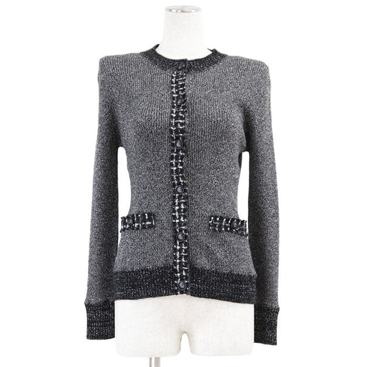 Chanel P57386 Fantaisie Tweed Metallic Rib High Gauge Knit Cardigan