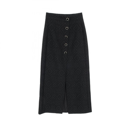 Chanel Coco Mark Embroidery Wool Silk Skirt