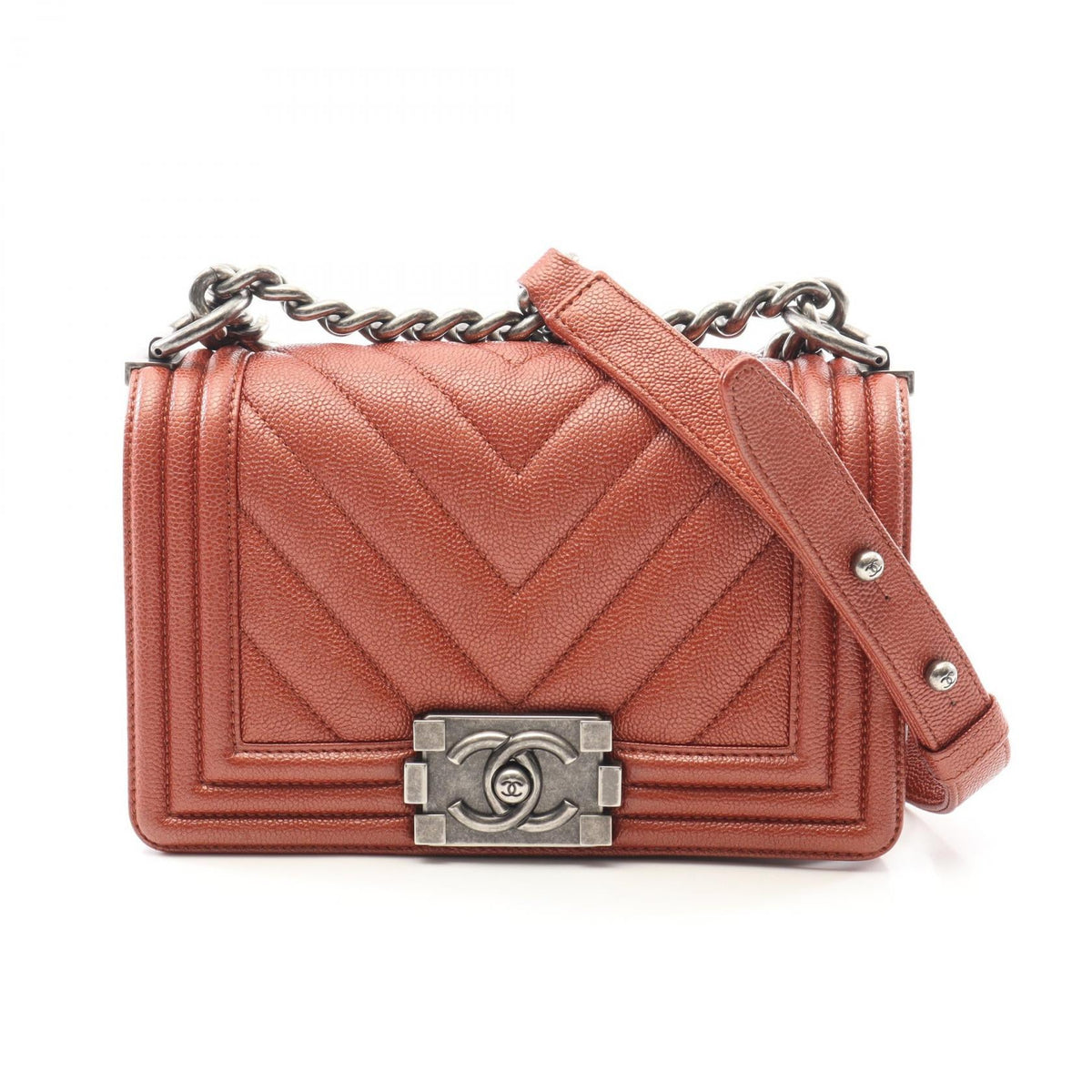 Chanel Boy Chanel Chevron V Stitch Small Grained Calf Shoulder Bag