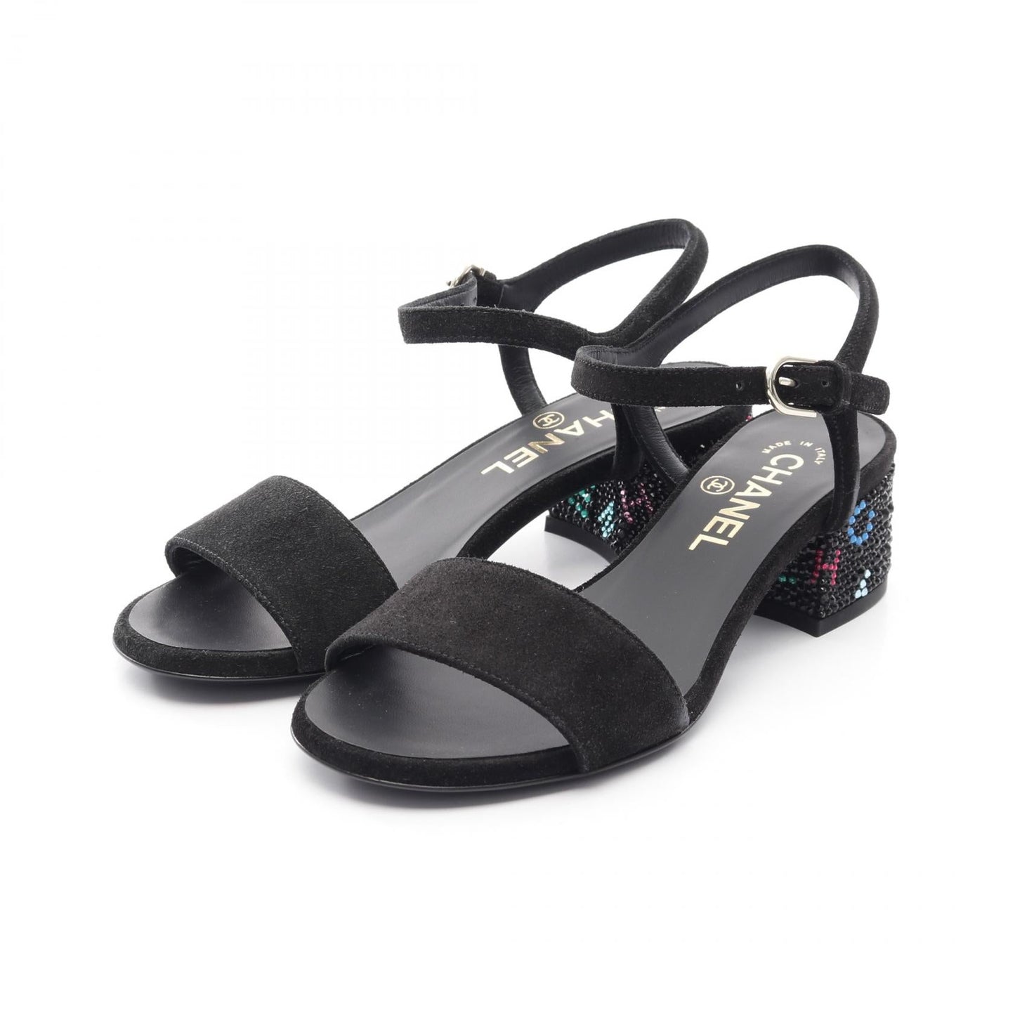 Chanel Rhinestone Logo G45366 Suede Sandals