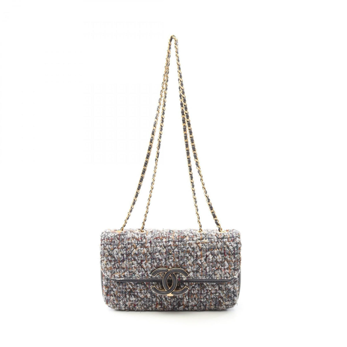 Chanel Coco Mark Fabric Leather Shoulder Bag