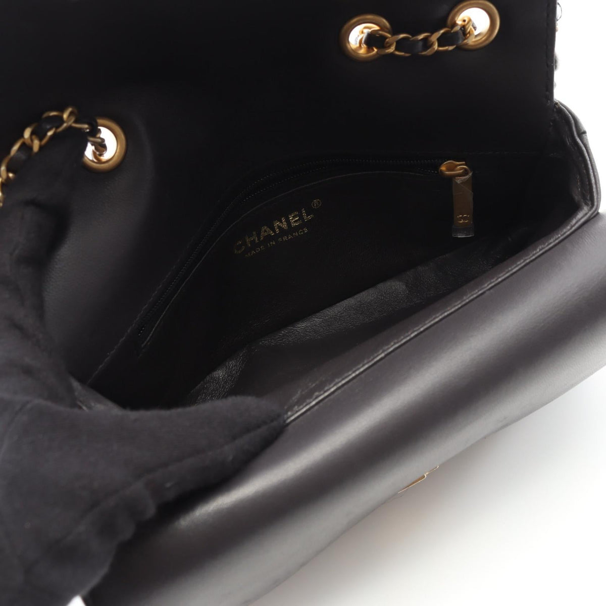 Chanel Coco Mark Fabric Leather Shoulder Bag