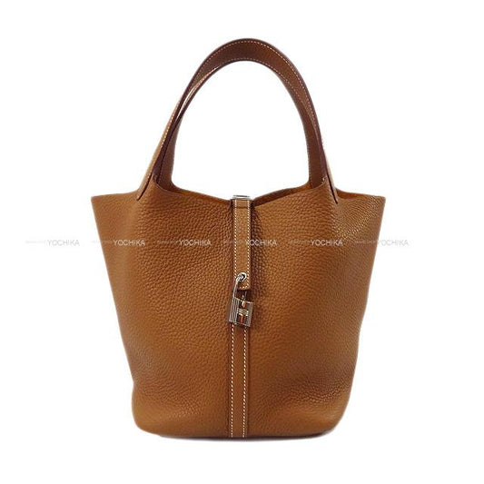 HERMES Handbag Picotin Lock 22 MM Gold Taurillon Clemence Silver HW Stamp