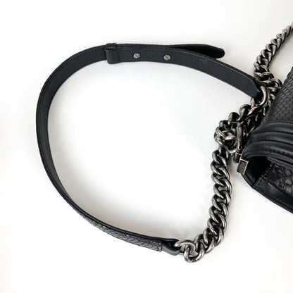 Python Black Old Medium Boy Bag in Black with RHW