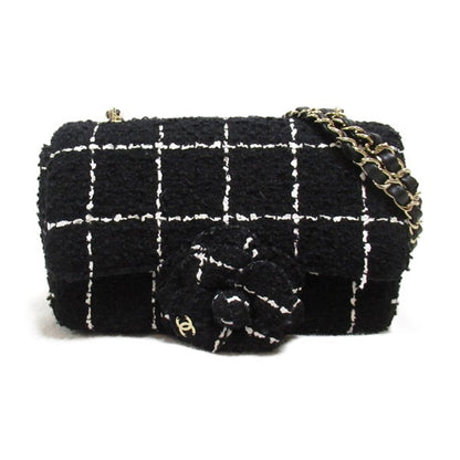 Chanel Tweed Camellia Flap Bag Canvas Crossbody Bag in Excellent condition