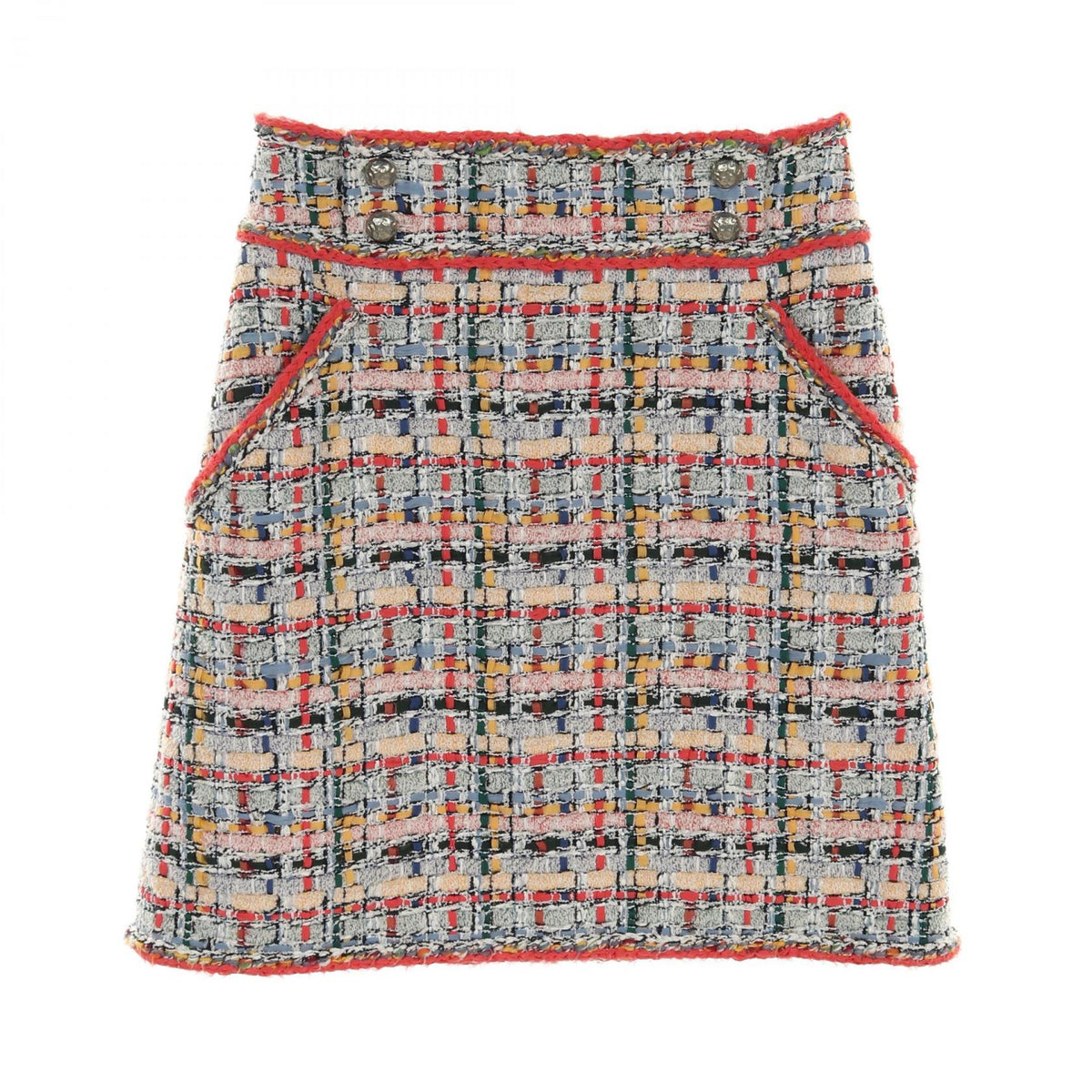 Chanel Coco Mark Button Cotton Silk Nylon Skirt