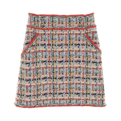Chanel Coco Mark Button Cotton Silk Nylon Skirt