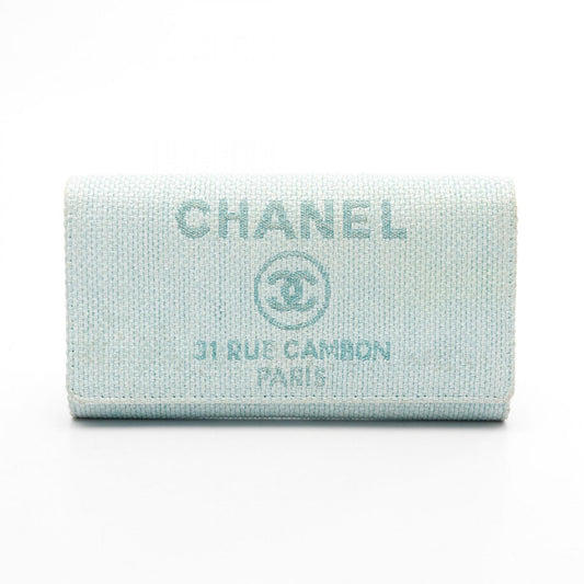 Chanel Deauville Leather Fabric Long Wallet