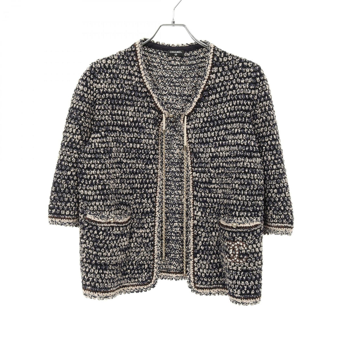 Chanel Coco Mark Chain Knit Cardigan Rayon Nylon Top