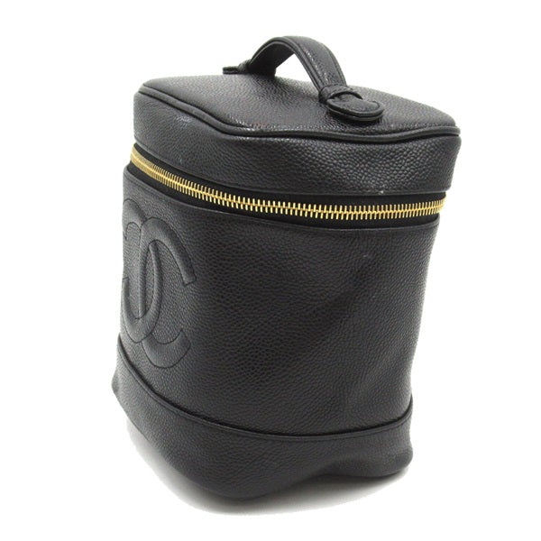 Chanel CC Caviar Vertical Vanity Case Leather Handbag in Good condition