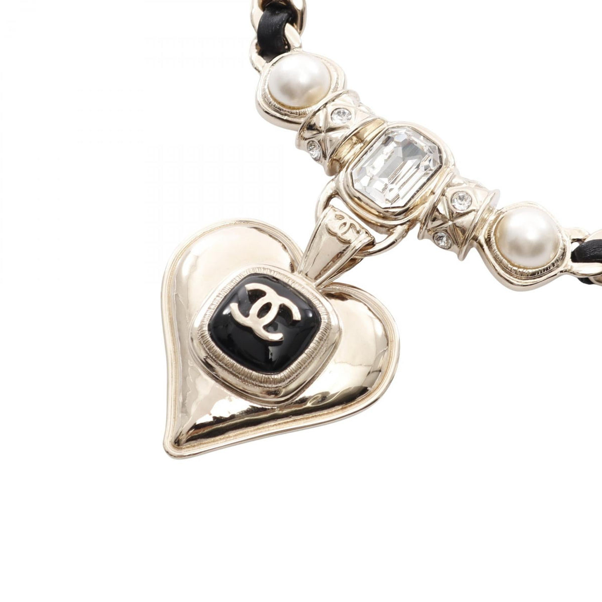 Chanel Coco Mark Heart Necklace Pearl Rhinestone Necklace