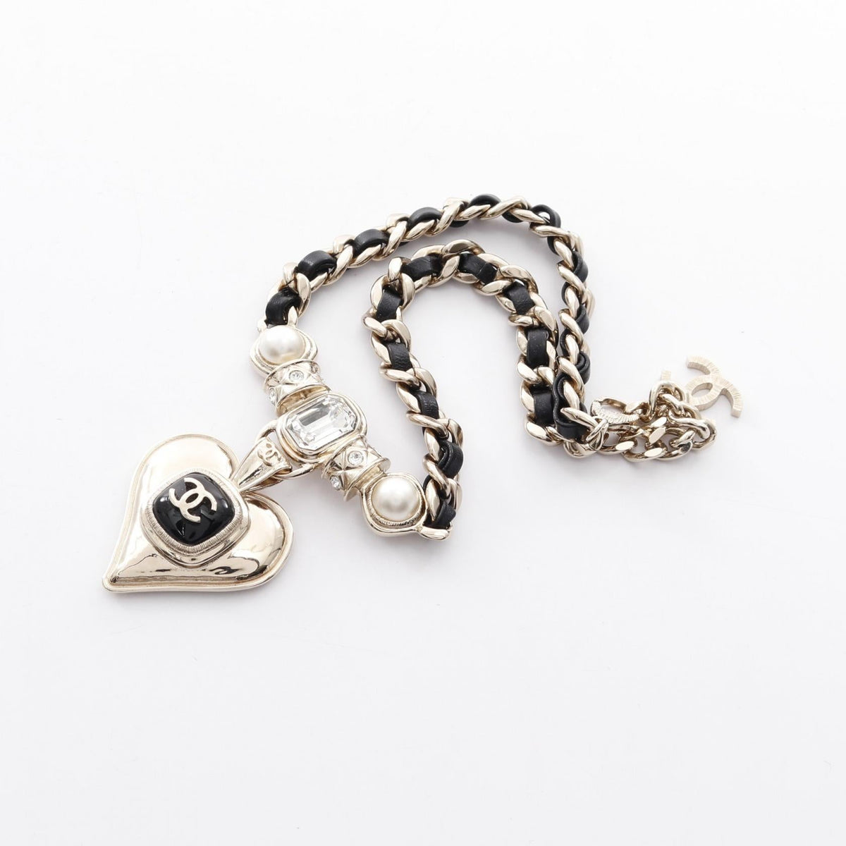 Chanel Coco Mark Heart Necklace Pearl Rhinestone Necklace