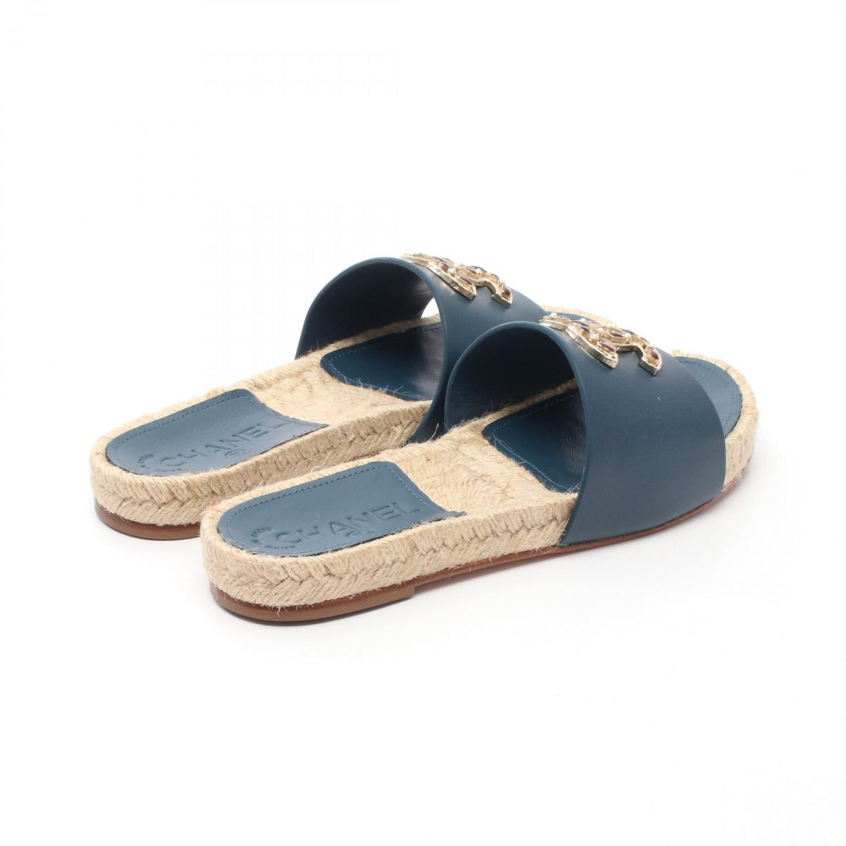 Chanel Coco Mark Espadrille Leather Raffia Sandals