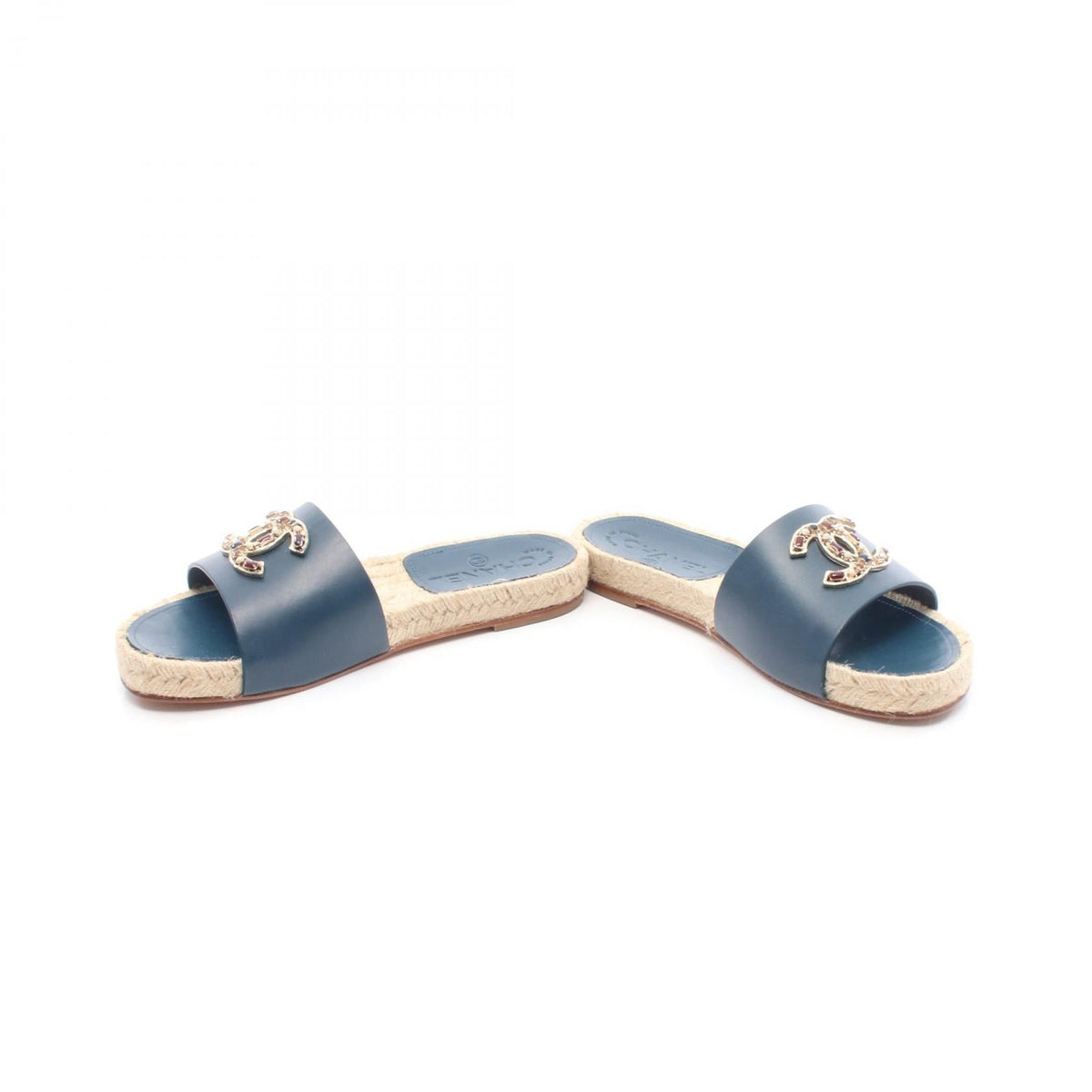 Chanel Coco Mark Espadrille Leather Raffia Sandals