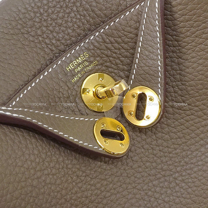 HERMES Shoulder bag Lindy 20 mini Etoupe Taurillon Clemence Gold HW Stamp