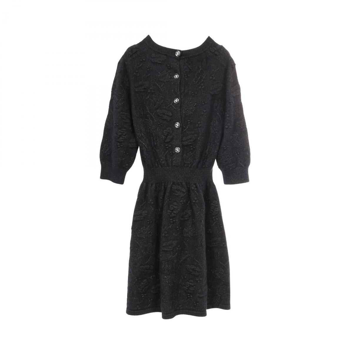 Chanel Coco Mark Button Wool Silk Cashmere Dress