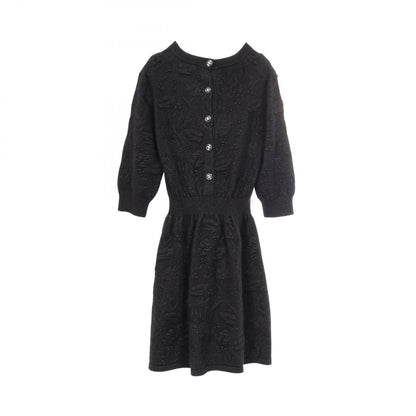 Chanel Coco Mark Button Wool Silk Cashmere Dress