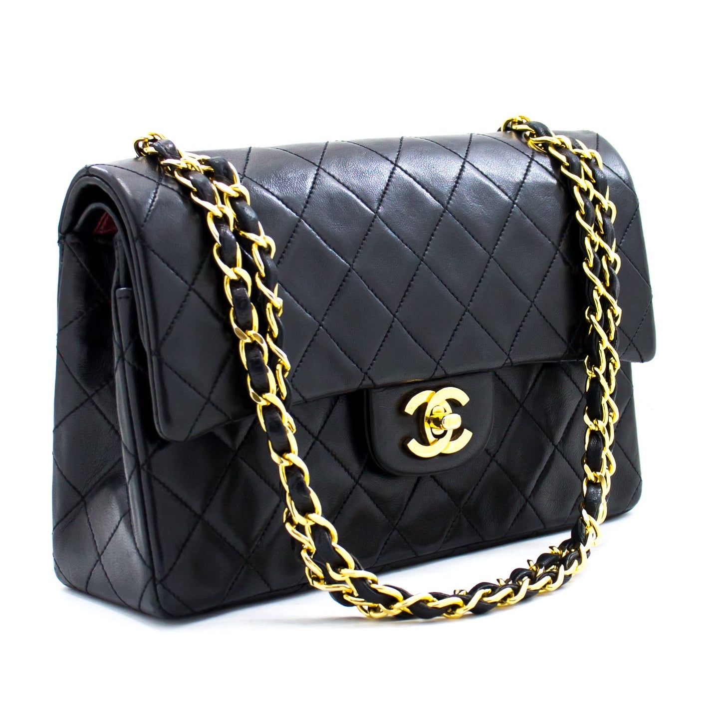 CHANEL 2.55 Double Flap Small Chain Shoulder Bag Black Lambskin