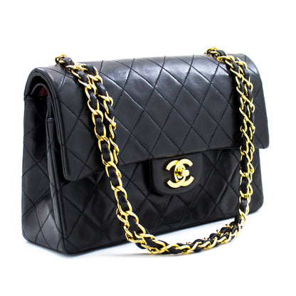 CHANEL 2.55 Double Flap Small Chain Shoulder Bag Black Lambskin