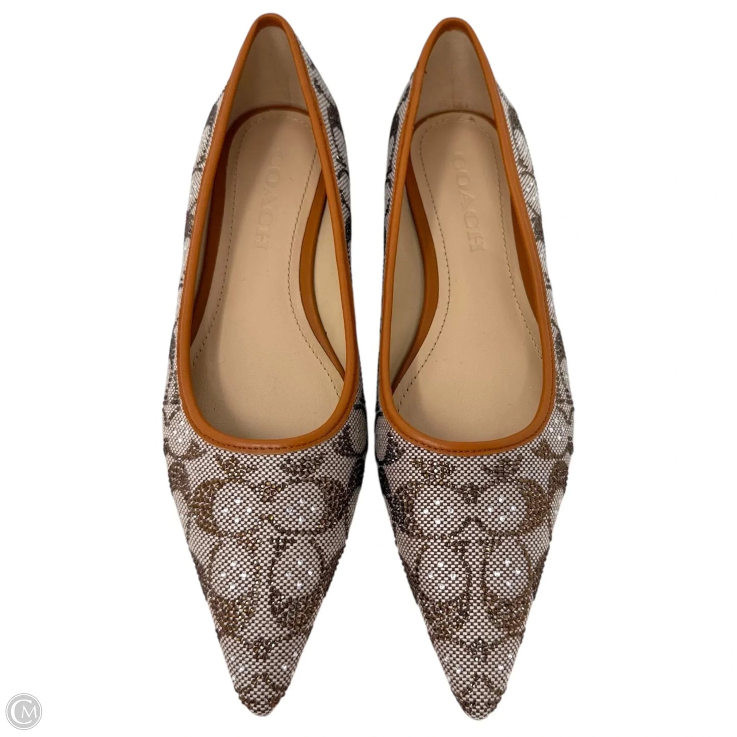 Daphne Flat In Crystal Signature Jacquard Designer By Coach In Brown & Cream, Size: 6.5