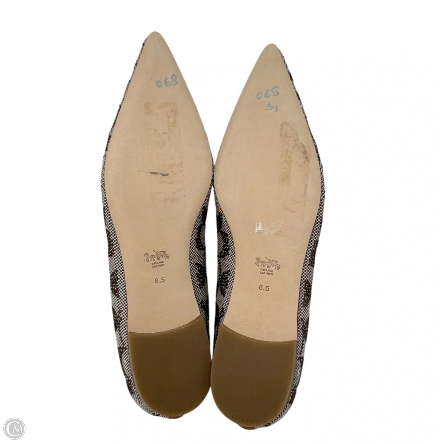 Daphne Flat In Crystal Signature Jacquard Designer By Coach In Brown & Cream, Size: 6.5