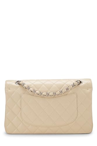 Chanel,  Beige Quilted Caviar Classic Double Flap Medium, Beige