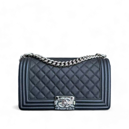 Chanel Boy Medium - 25CM Iridescent Caviar Quilted Calfskin Black Silver Hardware Series 17