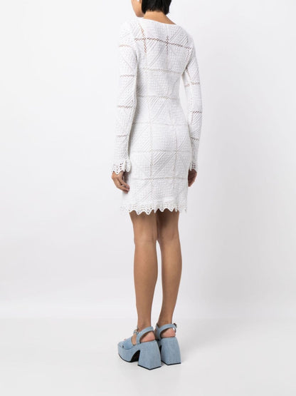 Crochet Knit Long-Sleeved Dress
