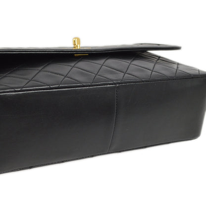 Chanel Black Lambskin Straight Flap Shoulder Bag