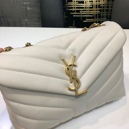 Yves Saint Laurent Loulou Small Chain Bag In Matelassé "Y" White