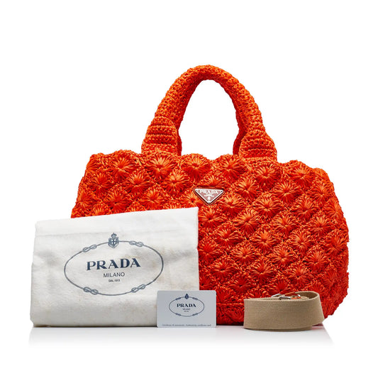 Prada HandBag Orange Raffia Satchel