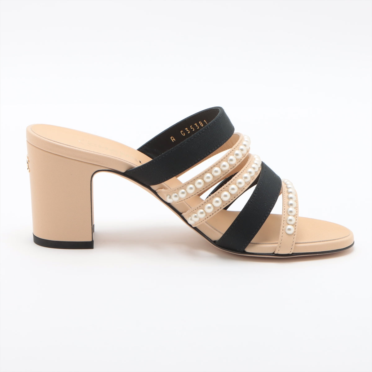 Chanel Cocomark Leather X Fabric Sandal 35C Lady Beige X Black G35381 Pearl Mould Sandal Storage Bag With Allu Happy Market Store