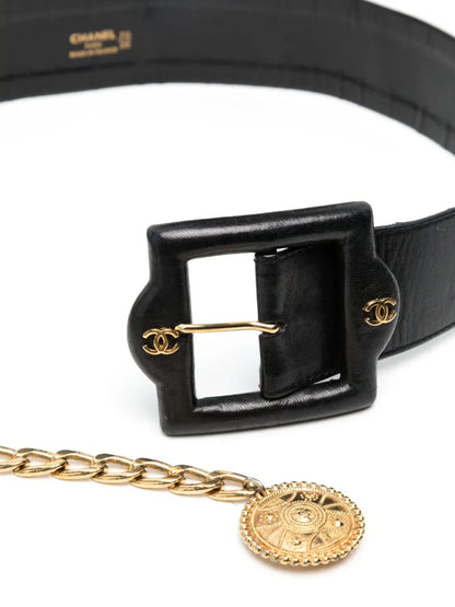 Vintage Leather & Chain Medallion Belt