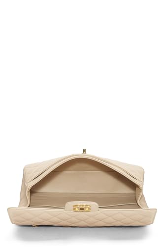 Chanel,  Beige Quilted Caviar Classic Double Flap Medium, Beige