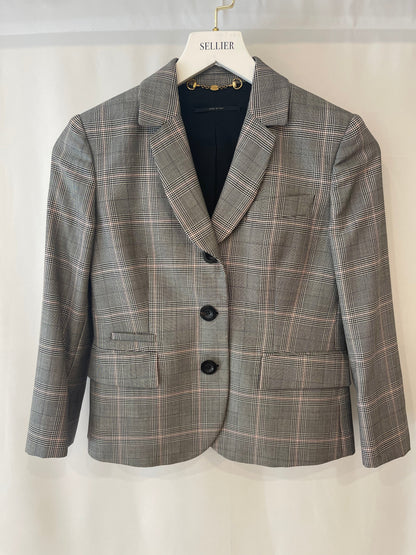 Gucci Grey Wool Checked Blazer Jacket with Logo Buttons Size IT 38 (UK 6)
