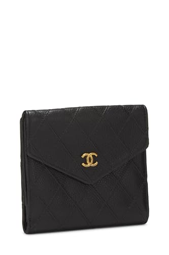 Chanel,  Black Caviar Compact Wallet, Black