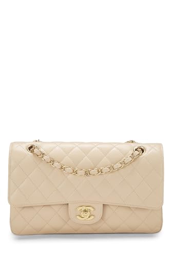 Chanel,  Beige Quilted Caviar Classic Double Flap Medium, Beige