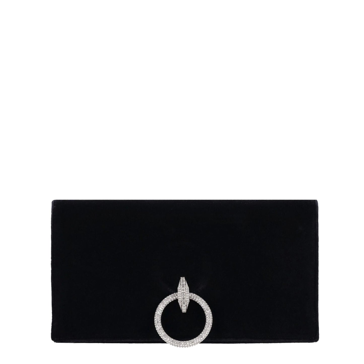 Crystal Embellished Velvet Clutch Black